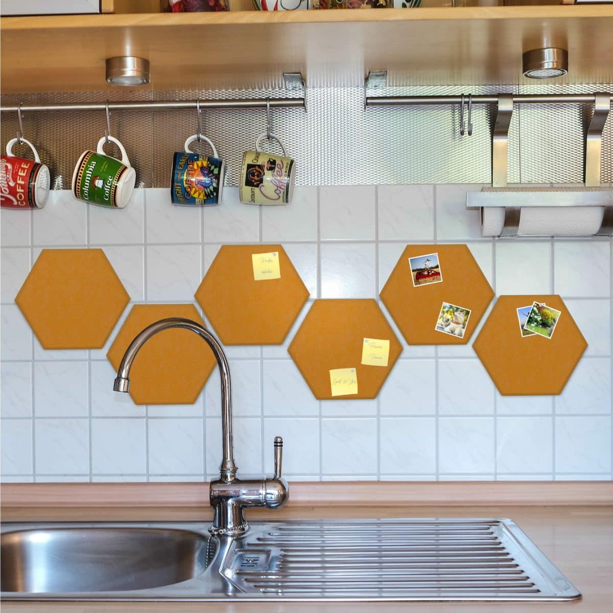Hexagoane autoadezive, 6 piese, galben, 26 x 30 x 0,9 cm, Relaxdays - imagine 7