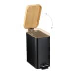 Cos de gunoi cu pedala, 5 L, capac bambus, negru, fier - imagine 2