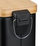 Cos de gunoi cu pedala, 5 L, capac bambus, negru, fier - imagine 3