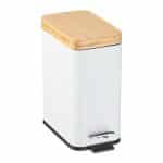 Cos de gunoi cu pedala, 5 L, capac bambus, alb, fier