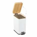 Cos de gunoi cu pedala, 5 L, capac bambus, alb, fier - imagine 2