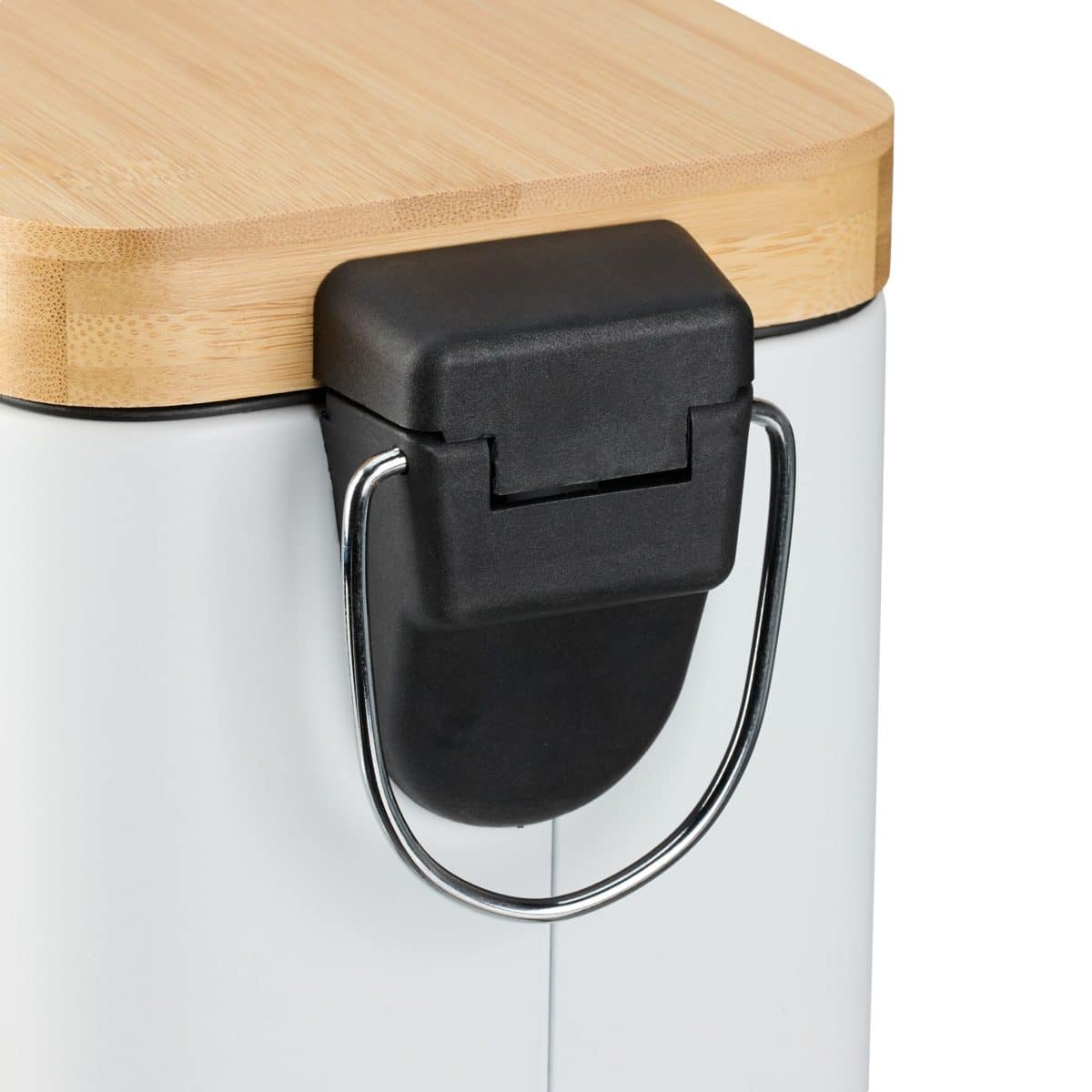 Cos de gunoi cu pedala, 5 L, capac bambus, alb, fier - imagine 3