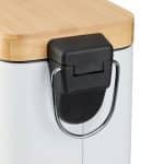 Cos de gunoi cu pedala, 5 L, capac bambus, alb, fier - imagine 3