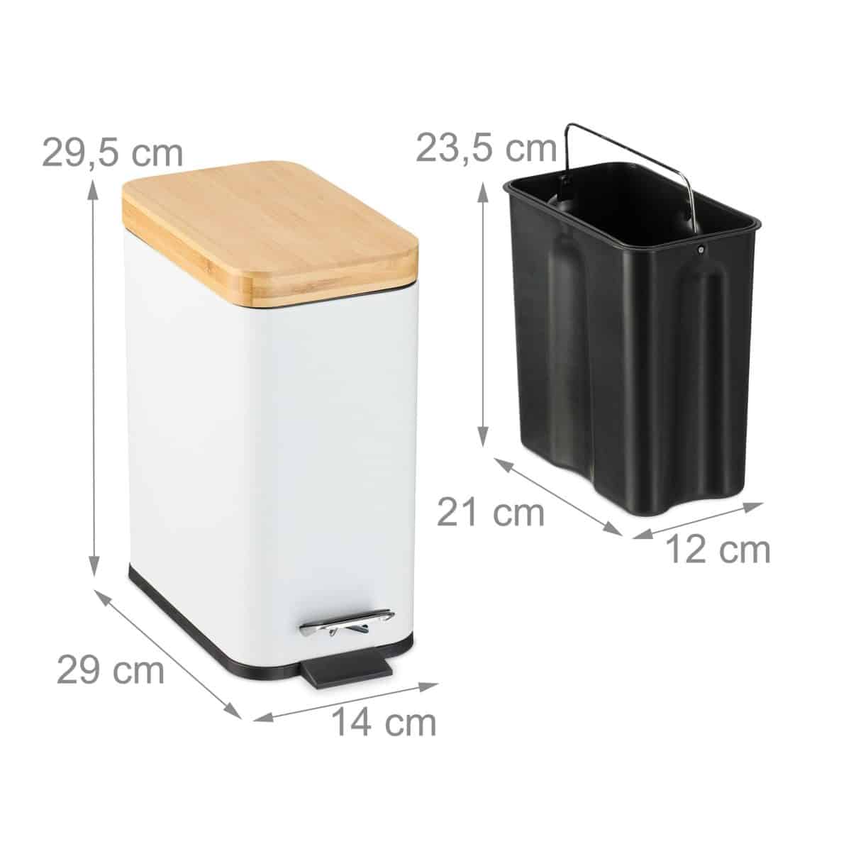 Cos de gunoi cu pedala, 5 L, capac bambus, alb, fier - imagine 4