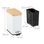 Cos de gunoi cu pedala, 5 L, capac bambus, alb, fier - imagine 4