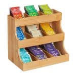 Organizator pentru cafea si ceai, din bambus, 9 compartimente, natur, 24 x 27 x 17,5 cm