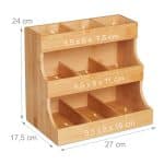 Organizator pentru cafea si ceai, din bambus, 9 compartimente, natur, 24 x 27 x 17,5 cm - imagine 4