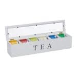 Cutie pentru ceai, 6 compartimente, bambus/acril, alb, 9 x 43, 5 x 9 cm, Kraftpunkt®