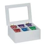 Cutie cu 6 compartimente pentru plicurile de ceai, 9 x 21,5 x 16 cm, alb