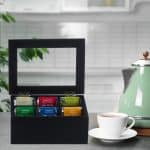 Cutie cu 6 compartimente pentru plicurile de ceai, din bambus, negru, 9 x 21,5 x 16 cm - imagine 2