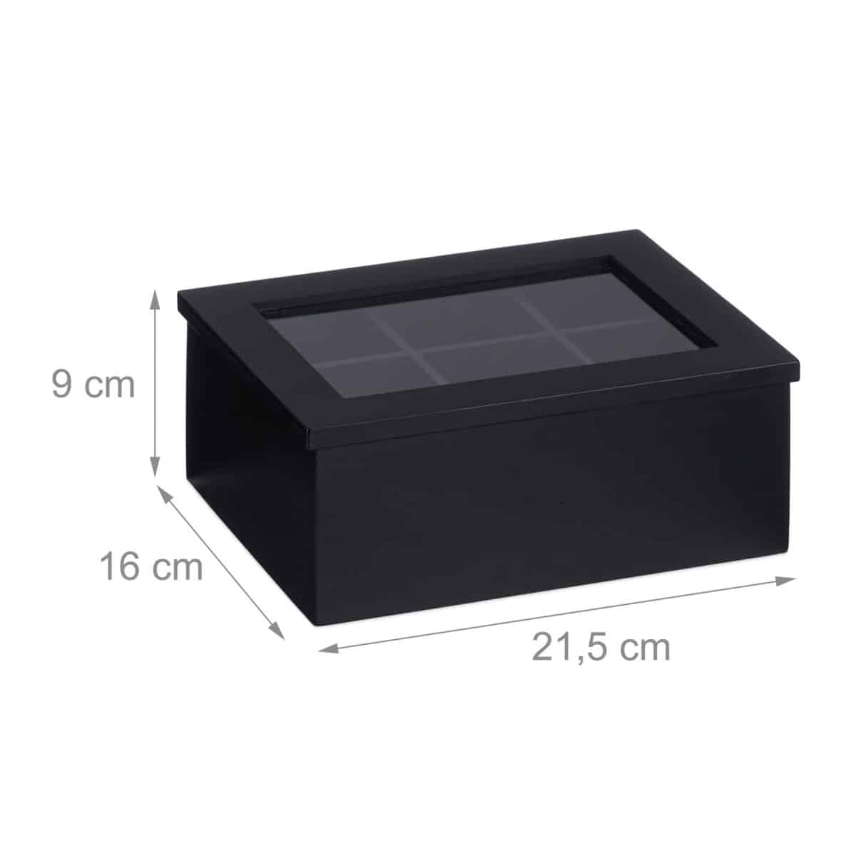 Cutie cu 6 compartimente pentru plicurile de ceai, din bambus, negru, 9 x 21,5 x 16 cm - imagine 3