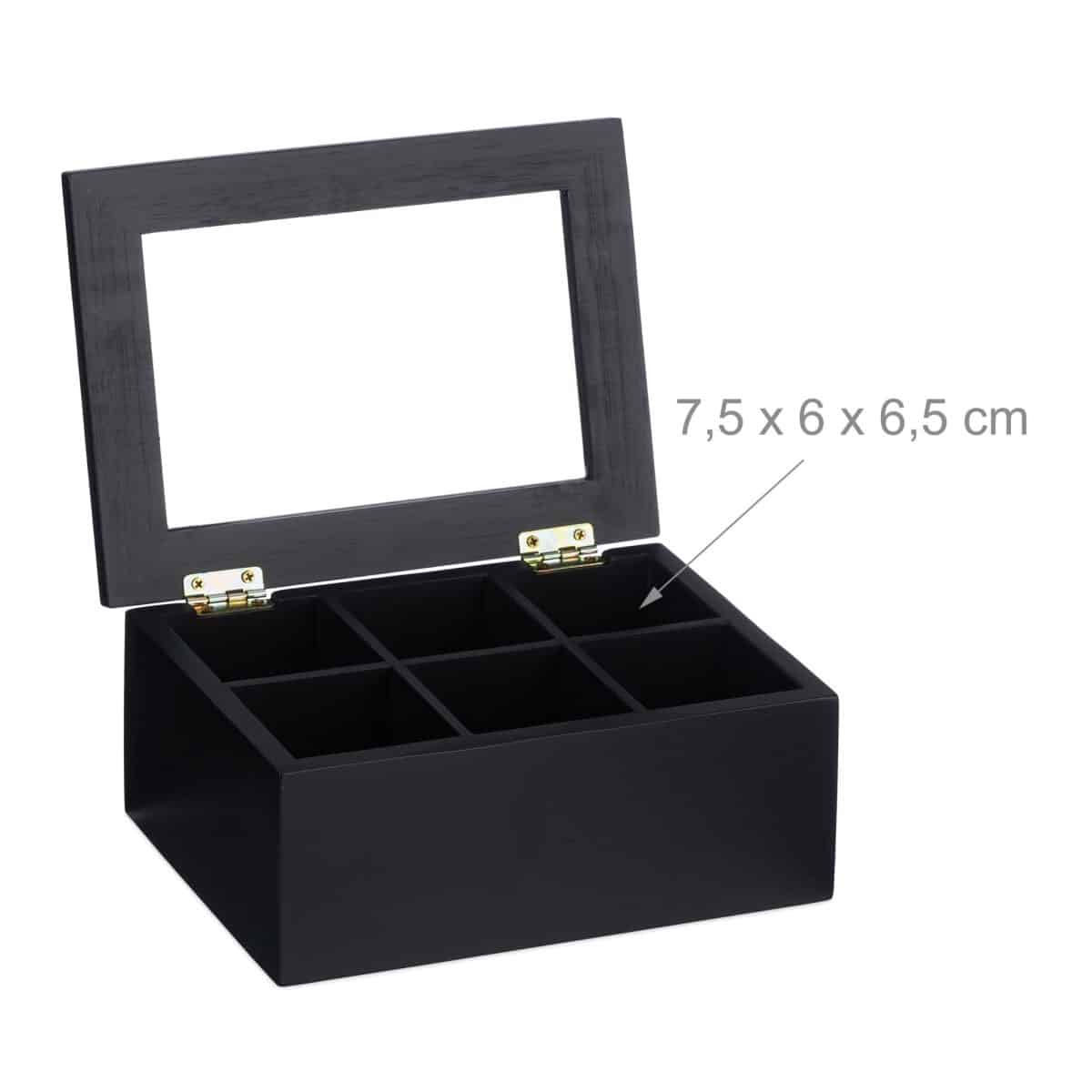 Cutie cu 6 compartimente pentru plicurile de ceai, din bambus, negru, 9 x 21,5 x 16 cm - imagine 4