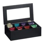 Cutie cu 8 compartimente pentru plicurile de ceai, bambus, negru, 9 x 28 x 16 cm