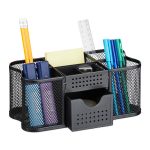 Organizator de birou, 6 compartimente si un sertar, negru, 10 x 23,5 x 11,5 cm