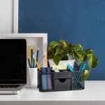 Organizator de birou, 6 compartimente si un sertar, negru, 10 x 23,5 x 11,5 cm - imagine 2