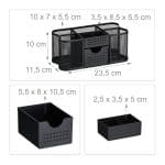 Organizator de birou, 6 compartimente si un sertar, negru, 10 x 23,5 x 11,5 cm - imagine 4