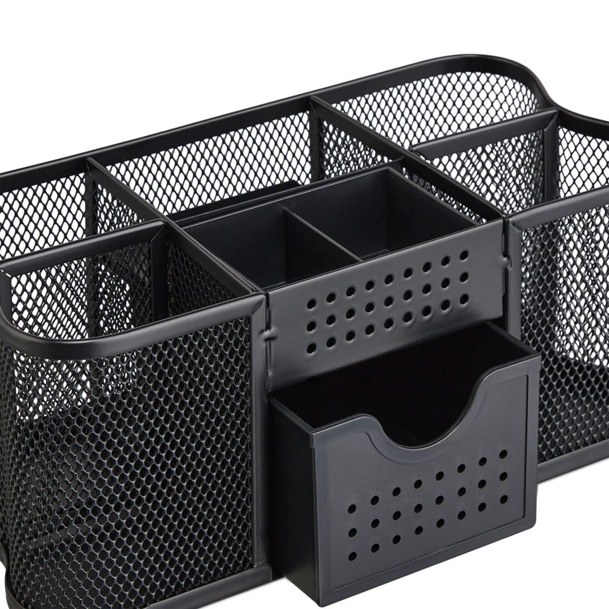 Organizator de birou, 6 compartimente si un sertar, negru, 10 x 23,5 x 11,5 cm - imagine 5