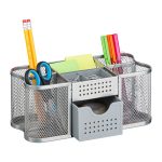 Organizator de birou, 6 compartimente si un sertar, gri, 10 x 23,5 x 11,5 cm