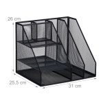 Set organizatoare de birou, 7 compartimente, negru, 26 x 31 x 25,5 cm, Relaxdays