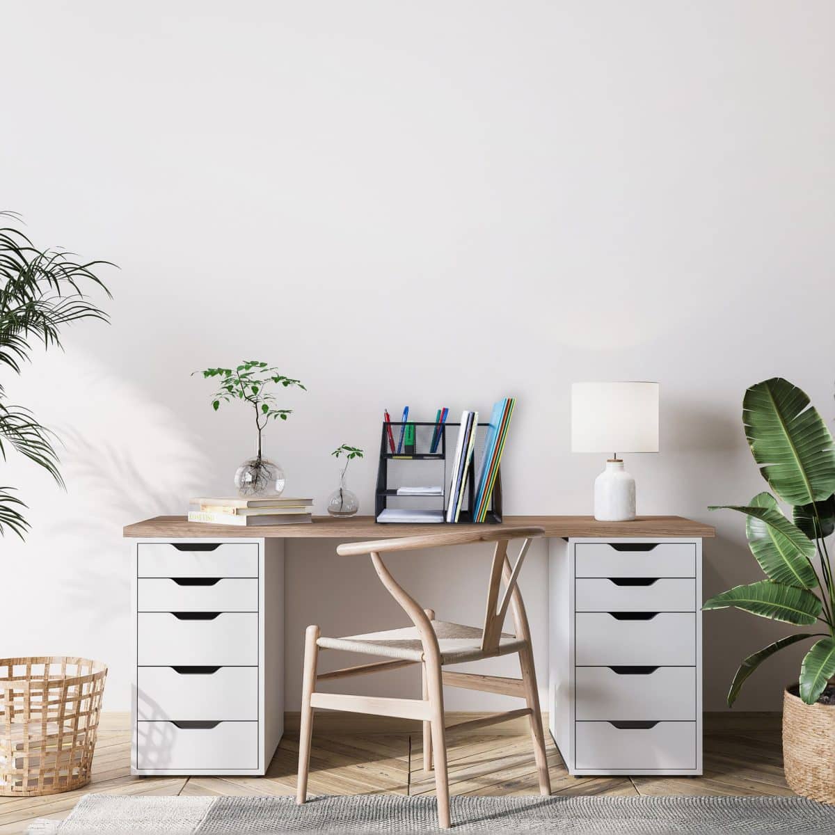 Set organizatoare de birou, 7 compartimente, negru, 26 x 31 x 25,5 cm, Relaxdays - imagine 2