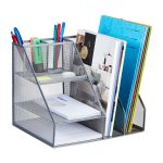 Set organizatoare de birou, 7 compartimente, gri, 26 x 31 x 25,5 cm, Relaxdays
