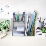 Set organizatoare de birou, 7 compartimente, gri, 26 x 31 x 25,5 cm, Relaxdays - imagine 2