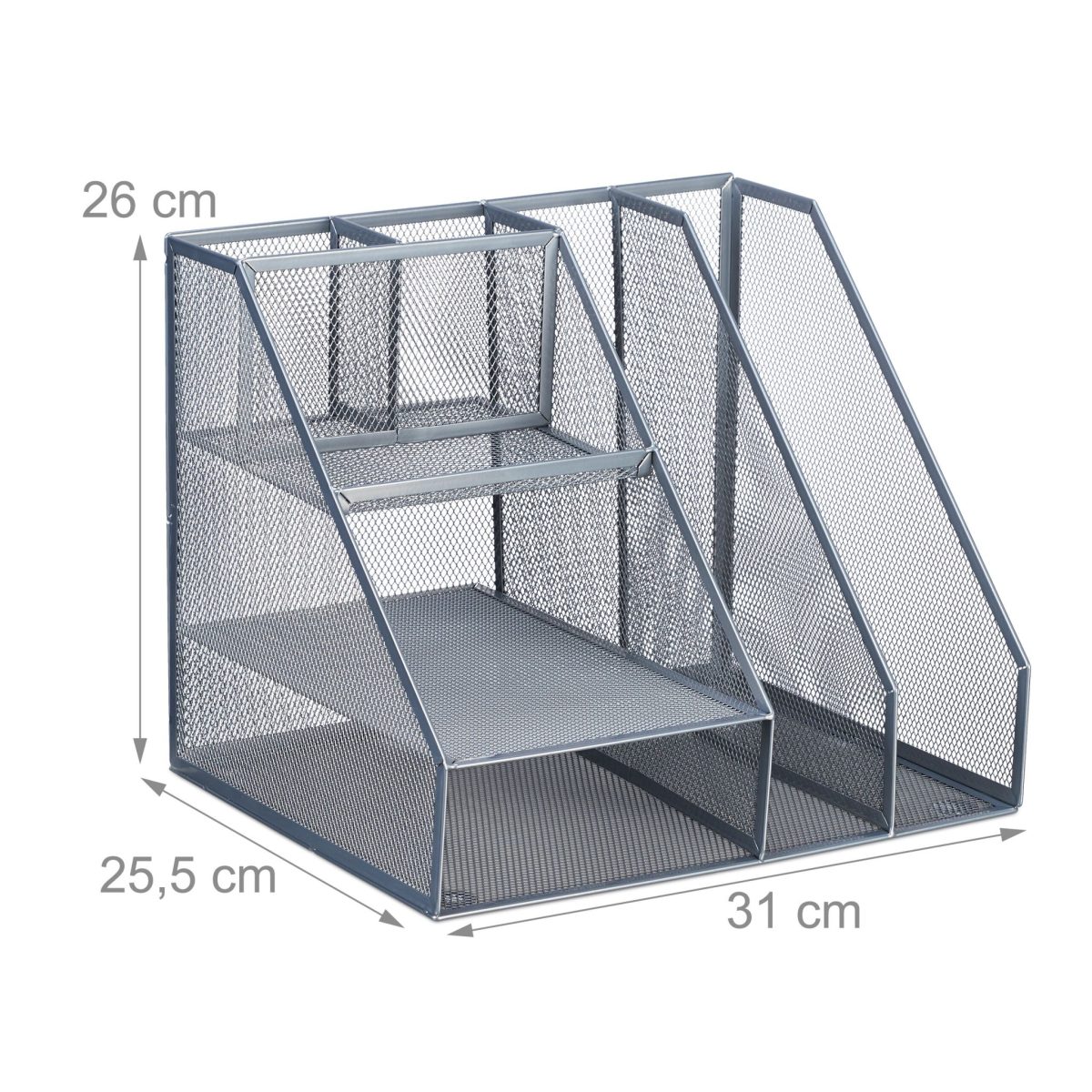 Set organizatoare de birou, 7 compartimente, gri, 26 x 31 x 25,5 cm, Relaxdays - imagine 4