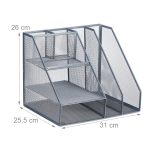Set organizatoare de birou, 7 compartimente, gri, 26 x 31 x 25,5 cm, Relaxdays - imagine 4