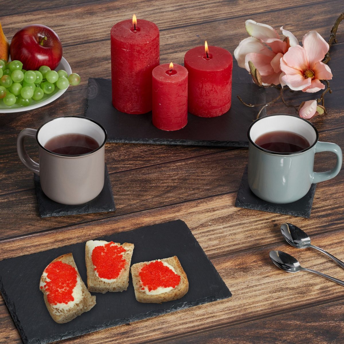 Set 4 platouri servire dreptunghiular, Relaxdays, ardezie, 26 x 16 cm, antracit - imagine 5