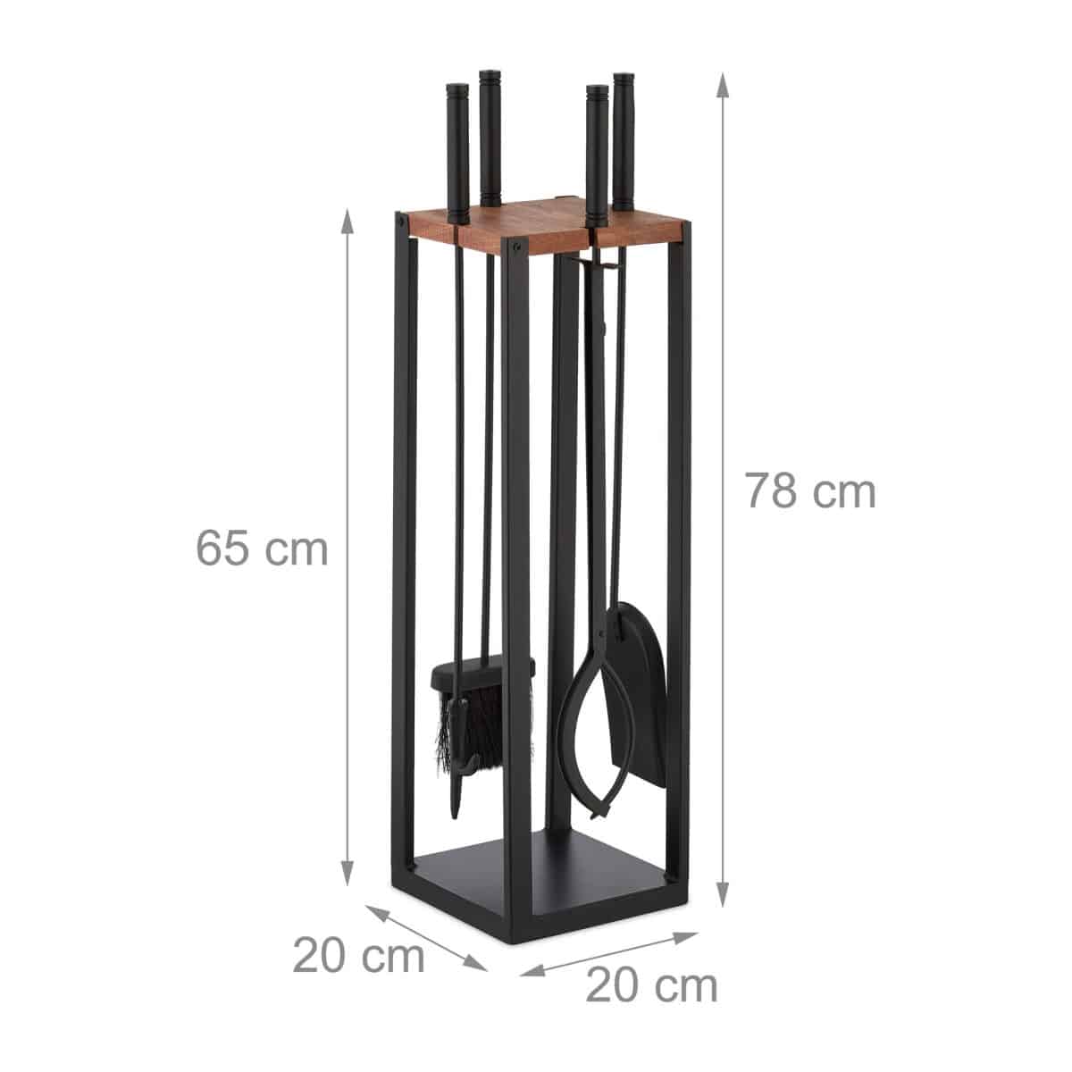 Set ustensile semineu 5 piese cu suport negru, placa lemn masiv, cleste, carlig, matura, lopata – design modern - imagine 6