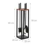 Set ustensile semineu 5 piese cu suport negru, placa lemn masiv, cleste, carlig, matura, lopata – design modern - imagine 6