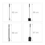Set ustensile semineu 5 piese cu suport negru, placa lemn masiv, cleste, carlig, matura, lopata – design modern - imagine 3