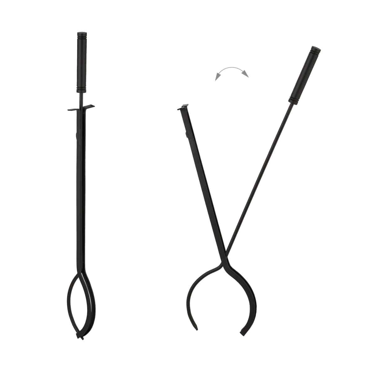 Set ustensile semineu 5 piese cu suport negru, placa lemn masiv, cleste, carlig, matura, lopata – design modern - imagine 4