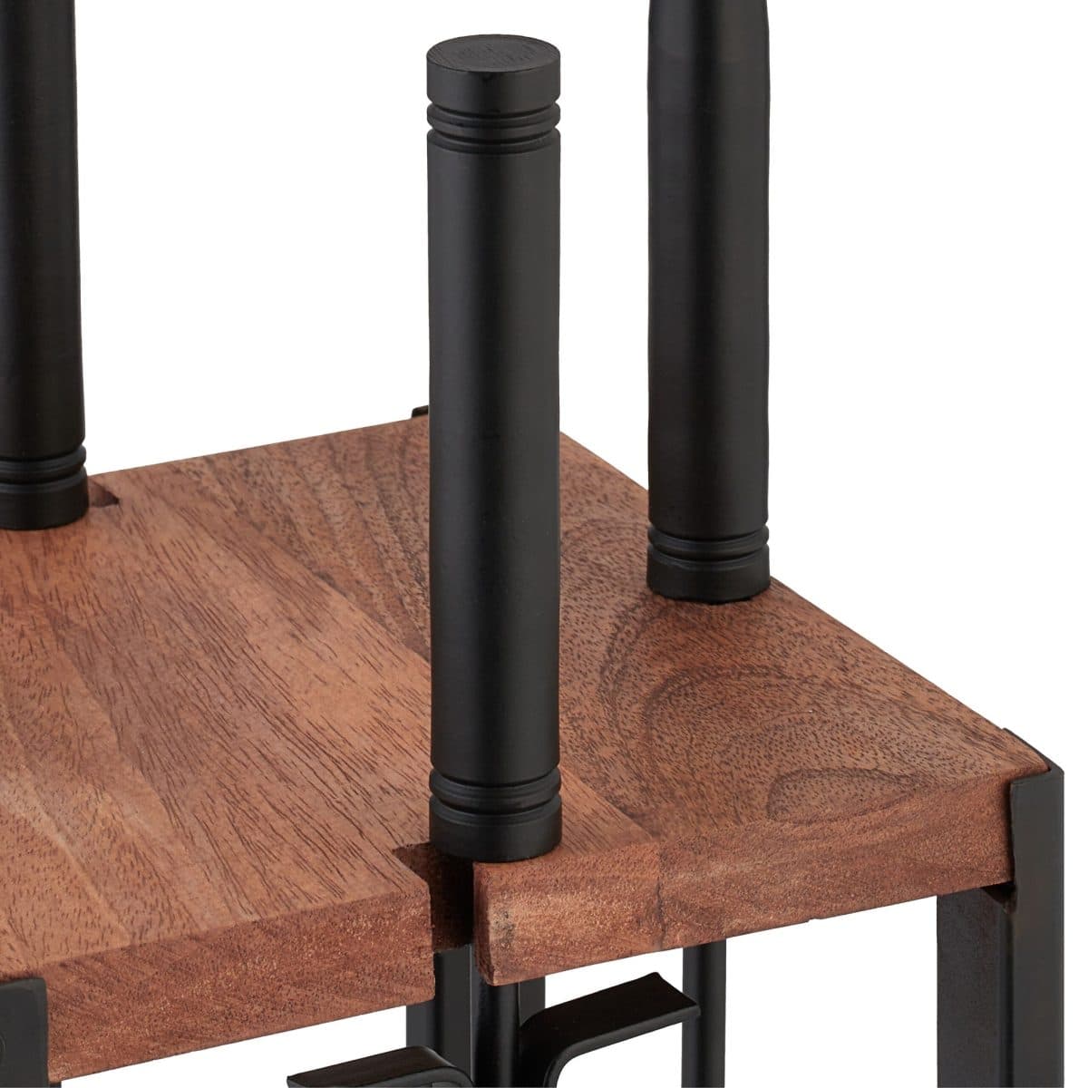 Set ustensile semineu 5 piese cu suport negru, placa lemn masiv, cleste, carlig, matura, lopata – design modern - imagine 5