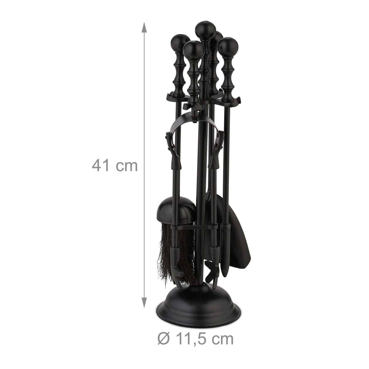 Set accesorii șemineu 5 piese – suport rotund decorativ, negru - imagine 4