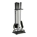 Set accesorii pentru semineu, 5 piese cu suport, 64 x 23 x 16 cm, negru, Relaxdays