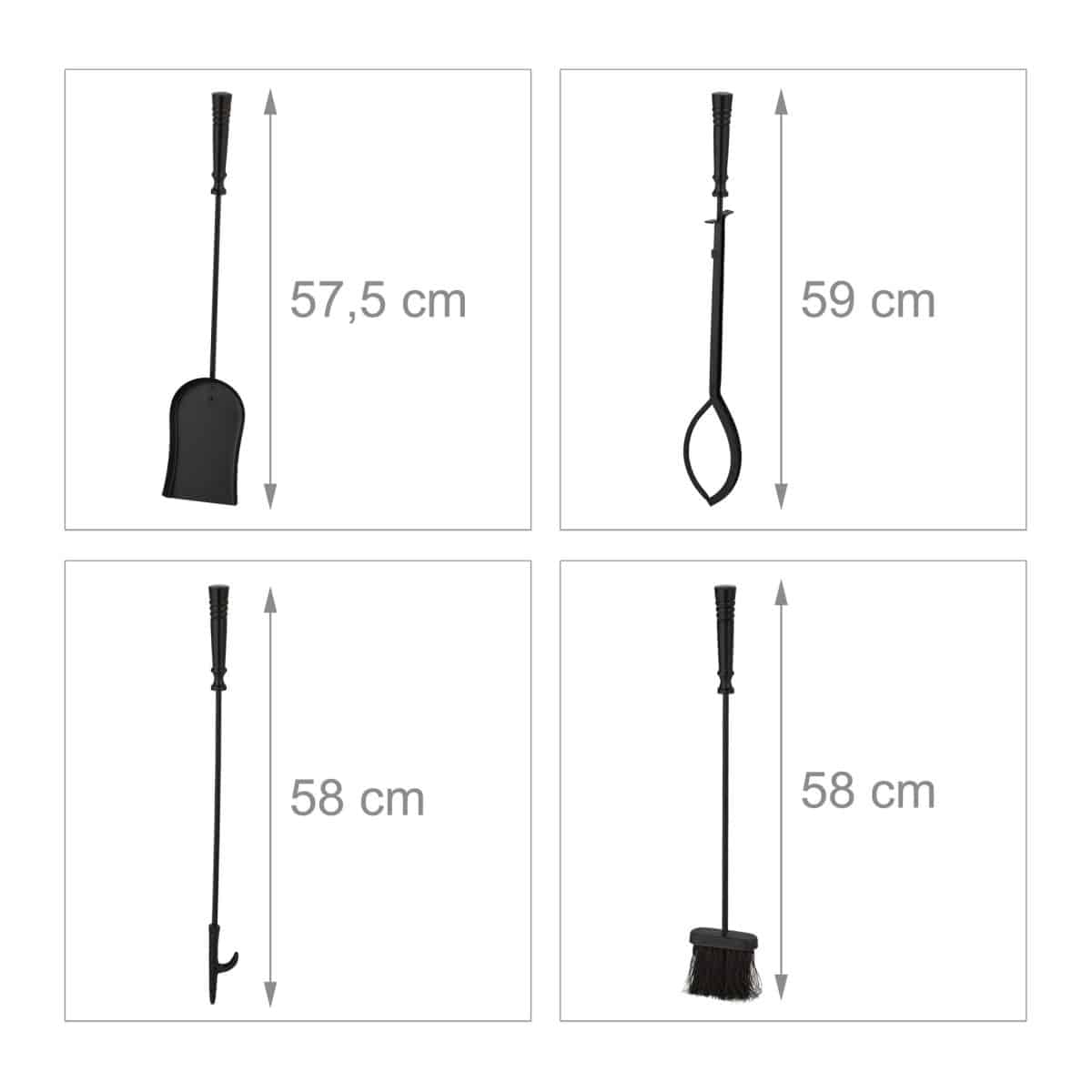 Set accesorii pentru semineu, 5 piese cu suport, 64 x 23 x 16 cm, negru, Relaxdays - imagine 3