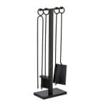 Set ustensile semineu 5 piese, design negru mat, cleste, carlig, lopata, matura, Otel, Relaxdays