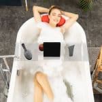 Suport acrilic pentru cada, transparent, cu manere din fier, 4 x 68 x 23 cm - imagine 3