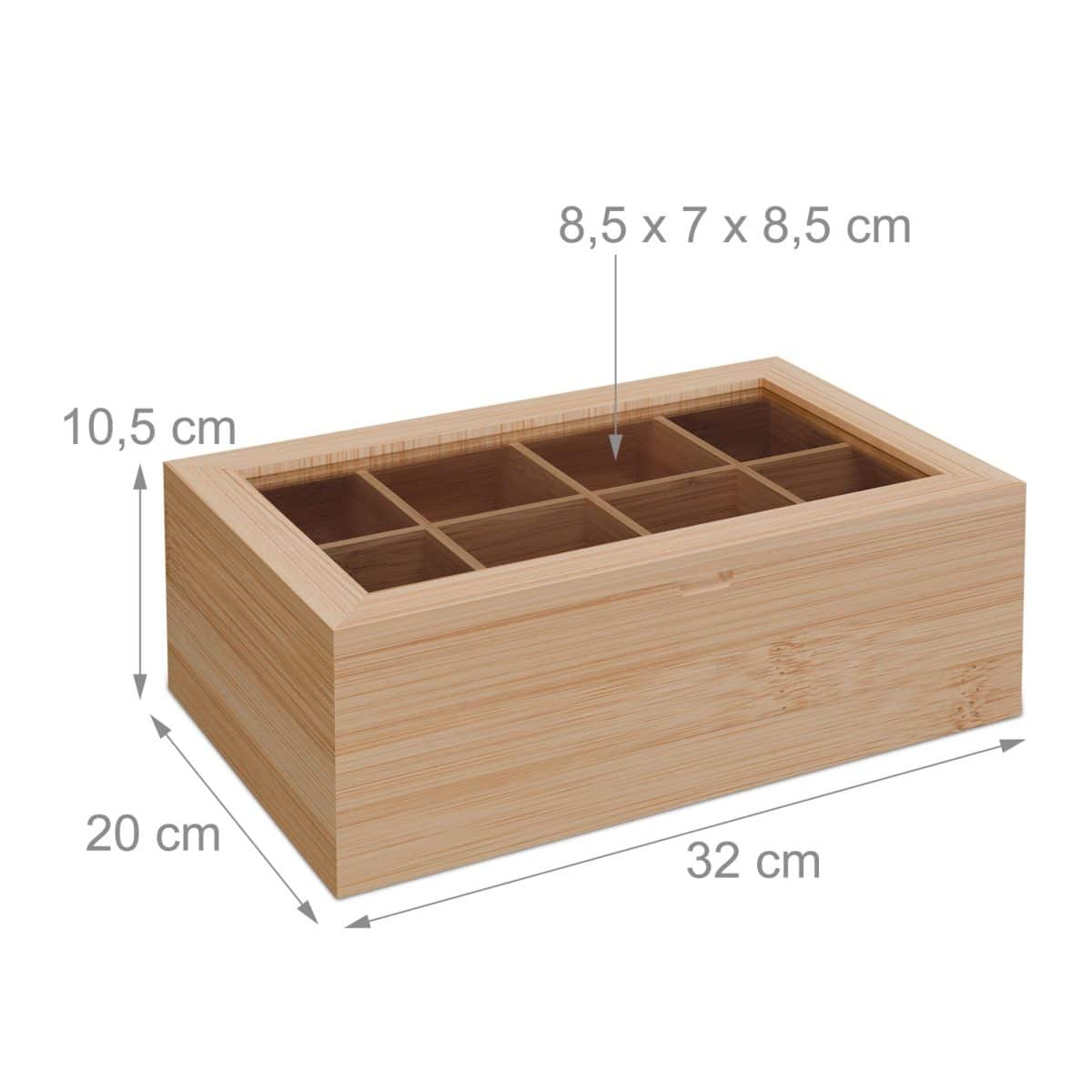 Cutie depozitare ceai din lemn, 10,5 x 32 x 20 cm, natur - imagine 5