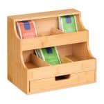 Organizator pentru cafea si ceai, 9 compartimente, bambus, maro, 24 x 27 x 17 cm