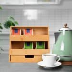 Organizator pentru cafea si ceai, 9 compartimente, bambus, maro, 24 x 27 x 17 cm - imagine 2