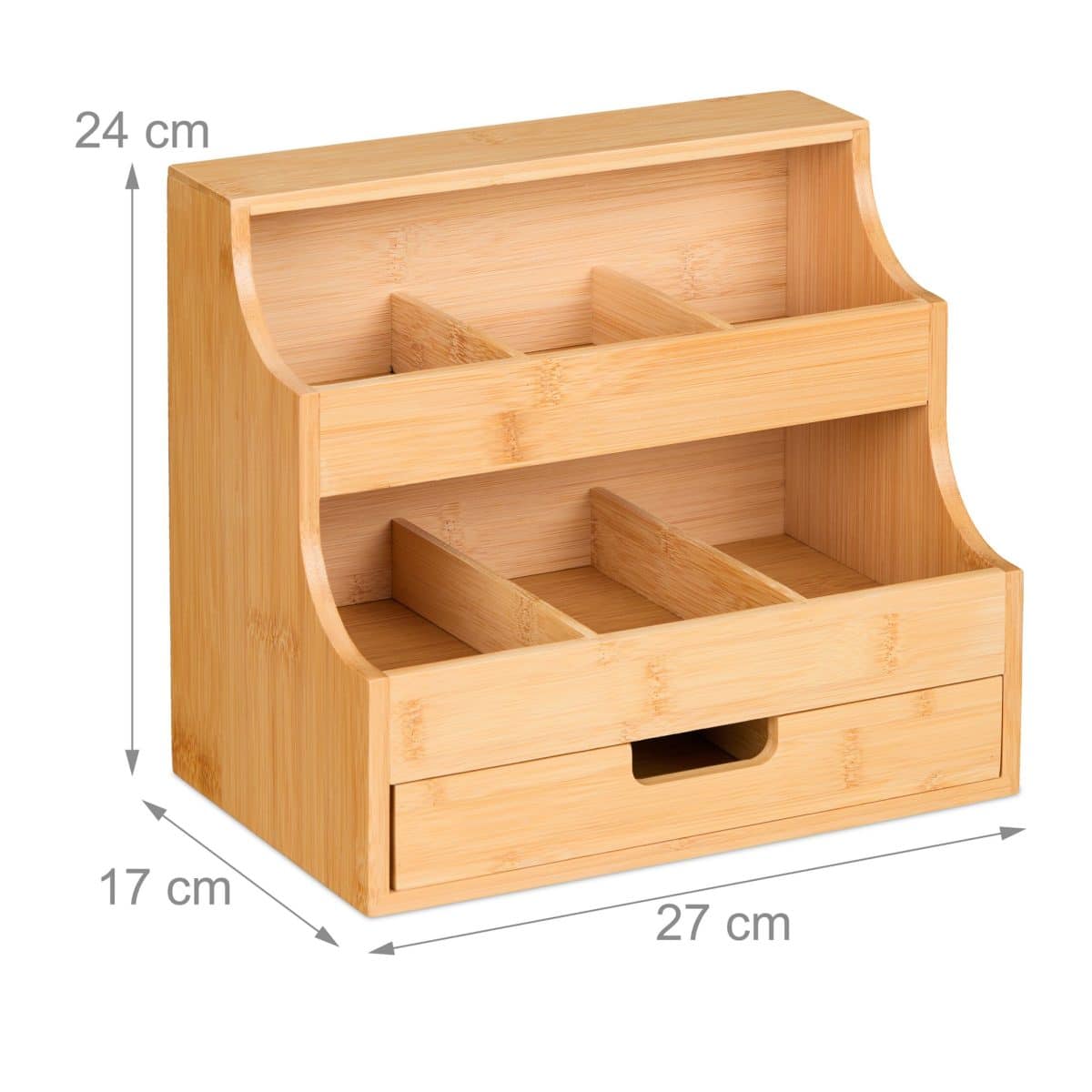 Organizator pentru cafea si ceai, 9 compartimente, bambus, maro, 24 x 27 x 17 cm - imagine 5