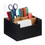 Organizator de birou/cosmetice, 5 compartimente, negru, 9,5 x 18 x 15 cm