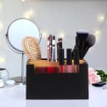 Organizator de birou/cosmetice, 5 compartimente, negru, 9,5 x 18 x 15 cm - imagine 2