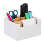 Organizator de birou/cosmetice, 5 compartimente, alb, 9,5 x 18 x 15 cm
