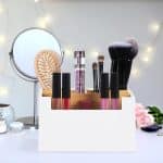 Organizator de birou/cosmetice, 5 compartimente, alb, 9,5 x 18 x 15 cm - imagine 2