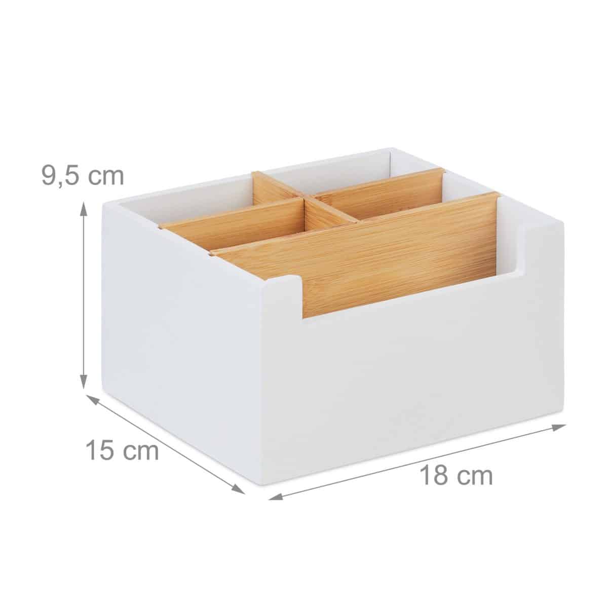 Organizator de birou/cosmetice, 5 compartimente, alb, 9,5 x 18 x 15 cm - imagine 4