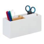 Organizator de birou/cosmetice, 4 compartimente, alb, 8 x 21 x 9 cm