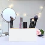 Organizator de birou/cosmetice, 4 compartimente, alb, 8 x 21 x 9 cm - imagine 2